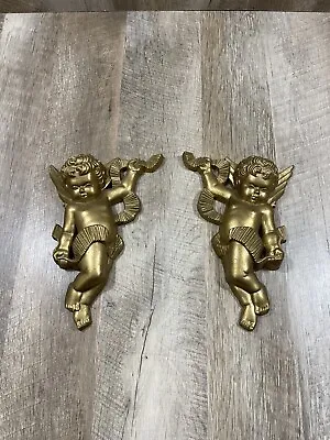 Burwood Product Company 1970 Vintage Set Of 2 Cherub Wall Hanging Plaques Gold • $29.99