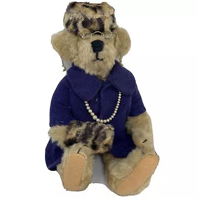 Vintage Elegantly Dressed Heirloom Stuffed Bear With Faux Pearl Jewelry Glasses • $18.63