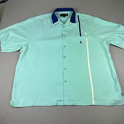 Nat Nast Shirt Mens 3XB Blue 100% Silk Button Up Rockabilly Bowling Cigar • $24.99