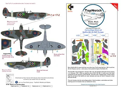 TopNotch Spitfire Vb Eagle Camouflage Scheme Vinyl Mask Set • £15.75