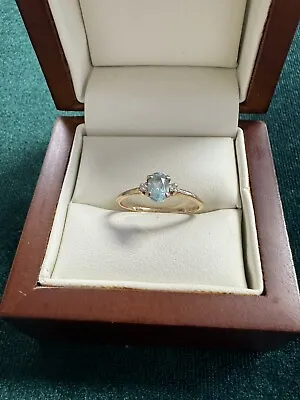 14k Gold Vintage Aquamarine Diamond Ring Jewelry Antique Style • $149