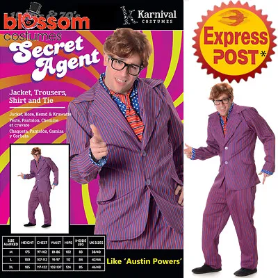 CA242 Secret Agent Austin Power Dr Evil Shag Mens 1960s Fancy Dress Suit Costume • $59.95