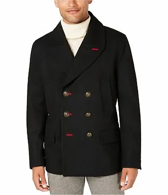 Tallia Slim Fit Double Breasted Peacoat Military Inspired Black Mens Xxl 2xl New • $129.91