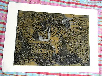 Gorgeous Mid Century Modernist Linocut Signed 1968 MCM Modern Abstract Print • $175.99