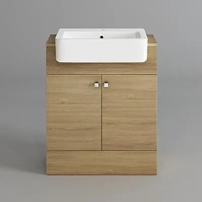 Bathroom Vanity Unit & Basin Sink FreeStanding Storage Cabinet White Grey Oak • £199.99