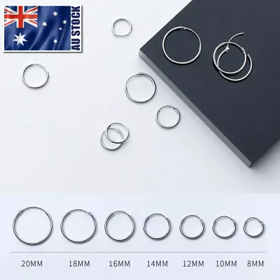 $7.49 • Buy 925 Sterling Silver Solid Classic Hoop Ring Earrings Lip Ear Nose Body Piercing