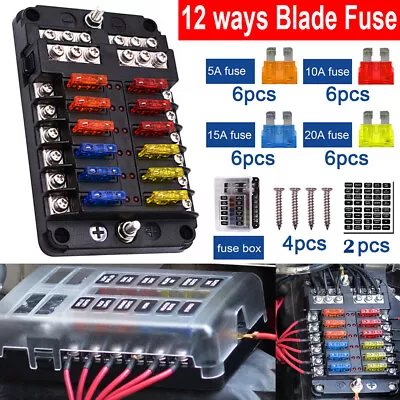 12 Way Blade Fuse Box Block & Auto Marine FuseBox Holder 12V 32V Bus Bar Car Kit • $31.54