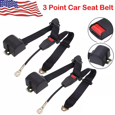 2x Black Universal 3 Point Retractable Adjustable Car Seat Belt US Sale • $22.75
