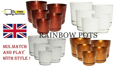 Plastic Pots Flower Plant Decorative Coloured Planter With Saucer Tray K • £5.89