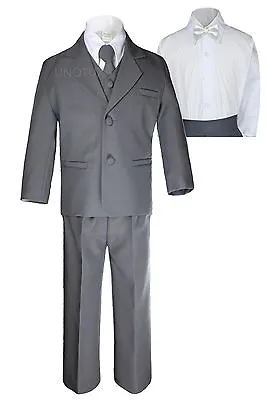 $56.95 • Buy Baby Toddler Kid Boy Dark Gray Formal Wedding Party Suit Tuxedo + Color Bow Tie 