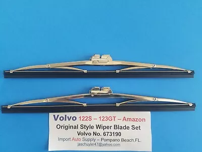 Volvo 122S 59-69 Wiper Blade Set Of (2) Stainless Steel Finish - B16 B18 & B20 • $34.95