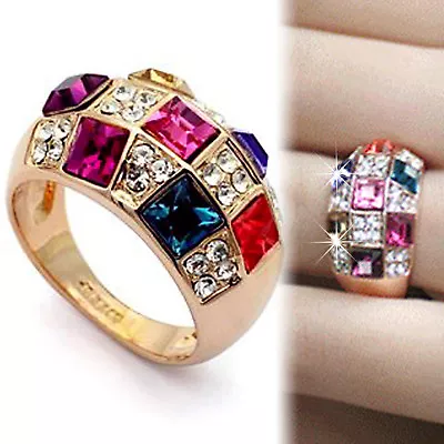 18k Rose Gold Gf Sapphire Amethyst Vintage Square Crystal Anniversary Band Ring • $15.99