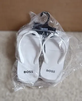 Hugo Boss Pool Flip Flops UK 7 Sandals White RRP £45 BNWT Italian Made • £29.99