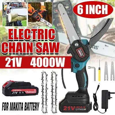 21V Cordless Chainsaw 6'' 4000W Electric One-Hand Saw Wood Cutter For Makita • £25.99