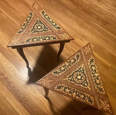 Vintage Triangle Italian Marquetry Singing Jewlery Box Table  • $300