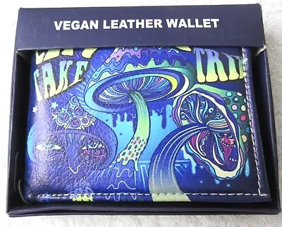 Lets Take A Trip Psychedelics Magic Mushroom Print Bi-Fold Vegan Leather Wallet  • $14.45