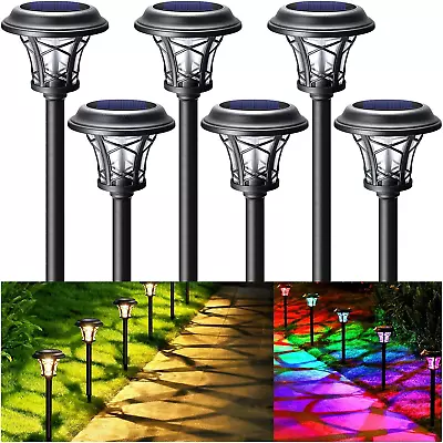 Solar Pathway Lights Outdoor 6 Pack Glass Stainless Steel Driveway Lights 20 Lu • $60.36