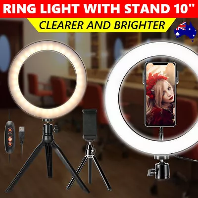 LED Ring Light Dimmable Lighting Kits With Tripod Phone Selfie Makeup Live Lamp • $29.45