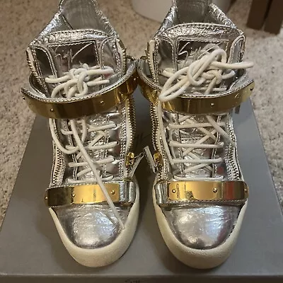 Giuseppe Zanotti Silver Foil Crinkled Leather High Top Size 36 PRE OWNED • $0.99