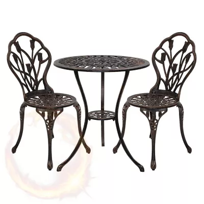 Gardeon 3PC Outdoor Setting Cast Aluminium Bistro Table Chair Patio Bronze • $175.16