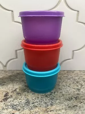Vtg Tupperware Red Purple Turquoise Snack Cups #1229 With #297 Lids Stackable • $9