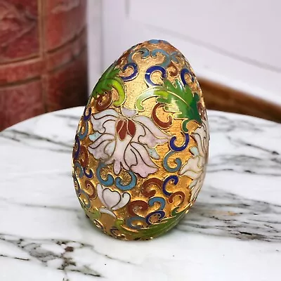 Vintage Chinese Multicolor White Cloisonne Egg Figurine • $0.99