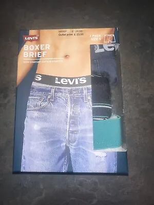 Levis Boxer Brief 3 Pack 701223042 002 010 Grey/ Green/ Navy Size SMALL • £19.99