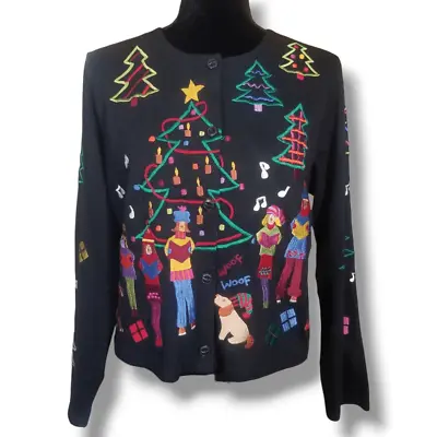 Vintage Michael Simon Embroidered Carolers Christmas Sweater Sz M (8/10) • $99