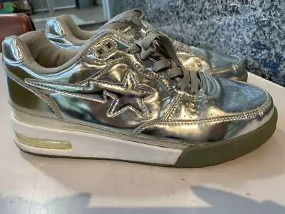 A BATHING APE Bapesta Sneaker Shoes Low Silver US9 Used From Japan • $366.60