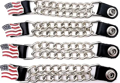 4 American Flag Double Chain Motorcycle Biker Military Vest Extenders Usa Made • $28.99