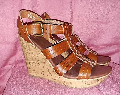 Mossimo Supply Co Size 7.5 Strappy Buckle Heels Sandals Brown Man-made Cork  • $24.99