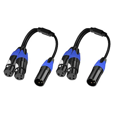 2pcs Balanced Y Splitter Speaker XLR Cable 3Pin Microphone Blue 1 Male 2 Female • £15.30