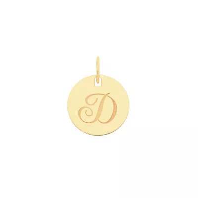 9ct Gold 15mm Plain Round Disc Initial D Pendant • £77.59