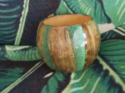 Exotic Laminate Green Snakeskin And Wood Design Wide Cuff Bracelet Monies Style  • $14.95