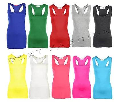 New Ladies Sleeveless Racer Muscle Back Body-con  Top Gym Yoga Vest Plus 8 - 26 • £2.99