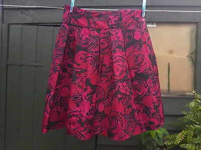 Flared Skirt With Floral Roses Print Rock N Roll Lindy Hop Retro Size 10 • £6.49
