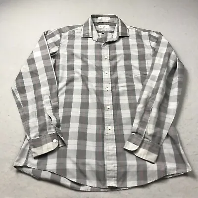 Yves Saint Laurent Shirt Mens 16 34 35 Gray Plaid Casual Button Vintage YSL • $7.50