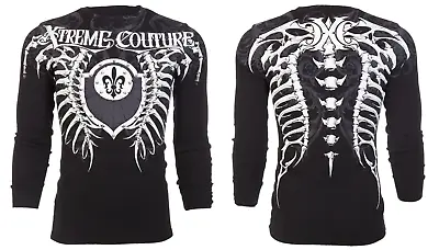 Xtreme Couture AFFLICTION Men's Long Sleeve THERMAL Shirt VERTEBRAE Biker Black • $24.95