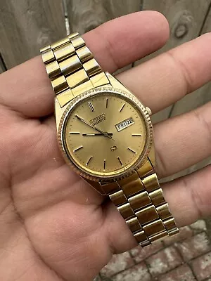 Seiko 5H23-8029 President Style Gold Fluted Bezel 36mm Working • $59.99