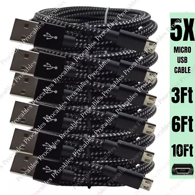 Bulk Lot 5X Micro USB Cable 3/6/10Ft Fast Charger For Samsung Android Charging • $11.74