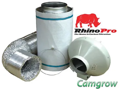 Rhino Pro 5 Inch Carbon Filter Kit RVK A1 Fan 10m Flrexible Ducting Hydroponics • £159.95