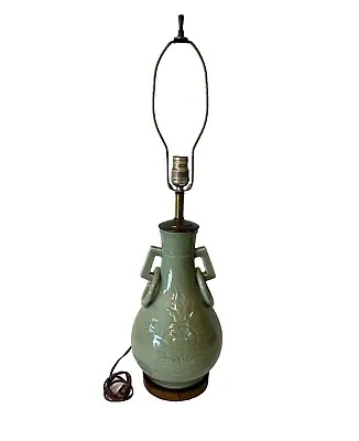 Vintage Chinese Celadon Pale Green Floral Porcelain Urn Vase Lamp • $175