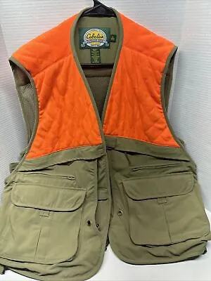 $48.50 • Buy Cabelas Mens XL Cargo Pouch Pockets Tan Blaze Orange Bird Hunting Vest 943274