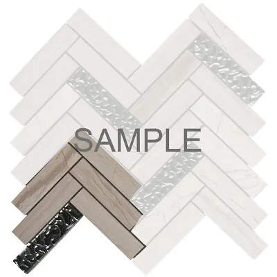 White Oak Gray Marble Mosaic Tile Silver Glass Herringbone Kitchen Backsplash • $2.99