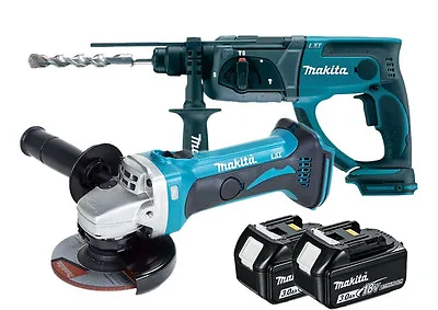 Makita Angle Grinder DGA452 SDS Hammerdrill DHR202 Batteries 2 BL1830 • £281.29