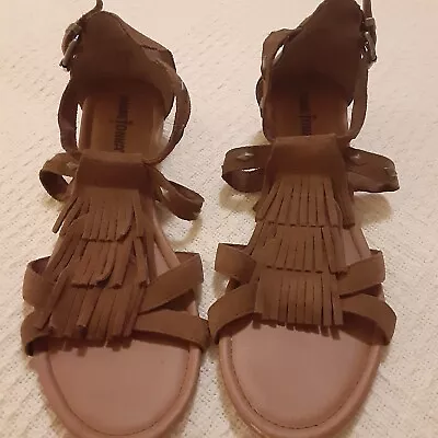 Minnetonka Women’s Sandals Brown Suede Fringe Size 9 Ankle Strap • $15