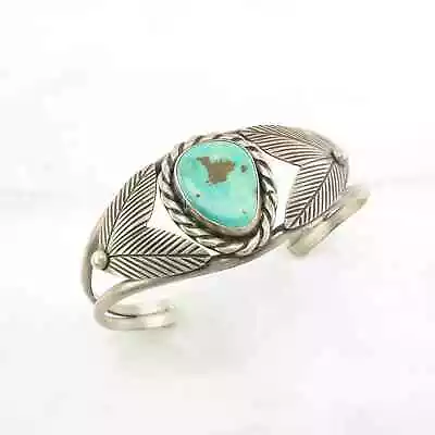 Sterling Silver Vintage Cuff Bracelet Blue Turquoise Leaf • $395