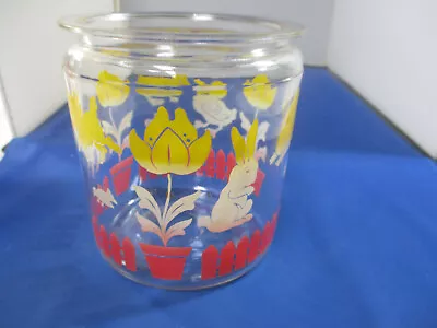 Vintage Hazel Atlas Cookie Jar Red Yellow White Ducks Bunnies Flowers • $5.95