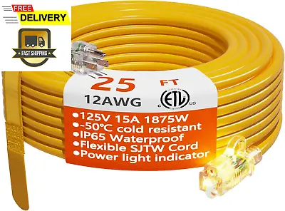 12/3 Gauge Heavy Duty Outdoor Extension Cord 25 Ft Waterproof With Lighted End.. • $272.86