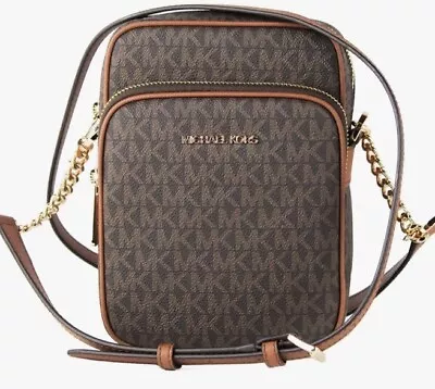 Michael Kors Travel Flight Bag Crossbody North South Brown Signature MK Logo • $75